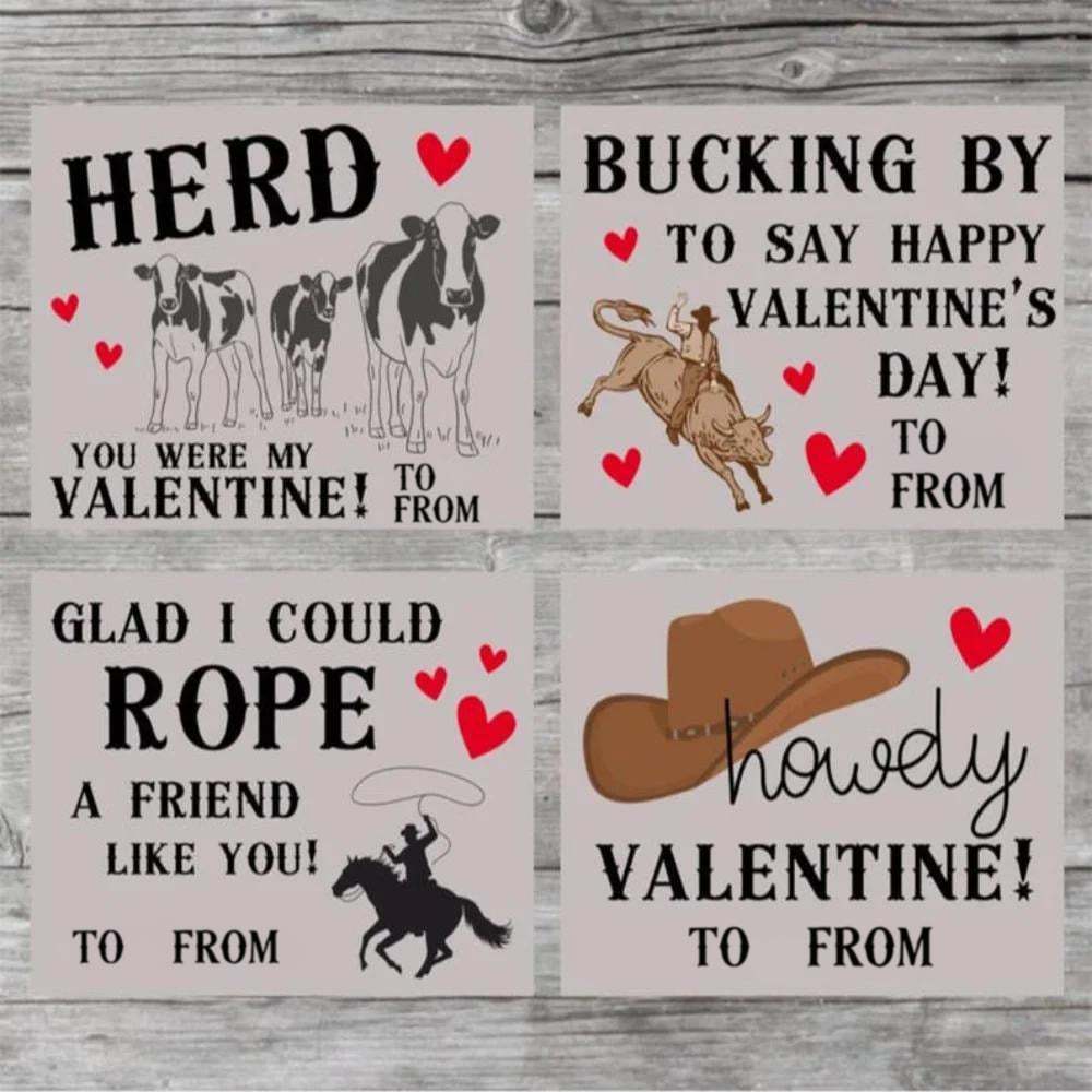 🤠 Western Rodeo Cowboy Valentine’s Cards (4 Unique Designs) – Perfect Classroom Exchange Favors & Valentine’s Day Gifts for Boys & Girls