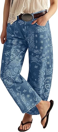 Leopard Print Barrel Jeans