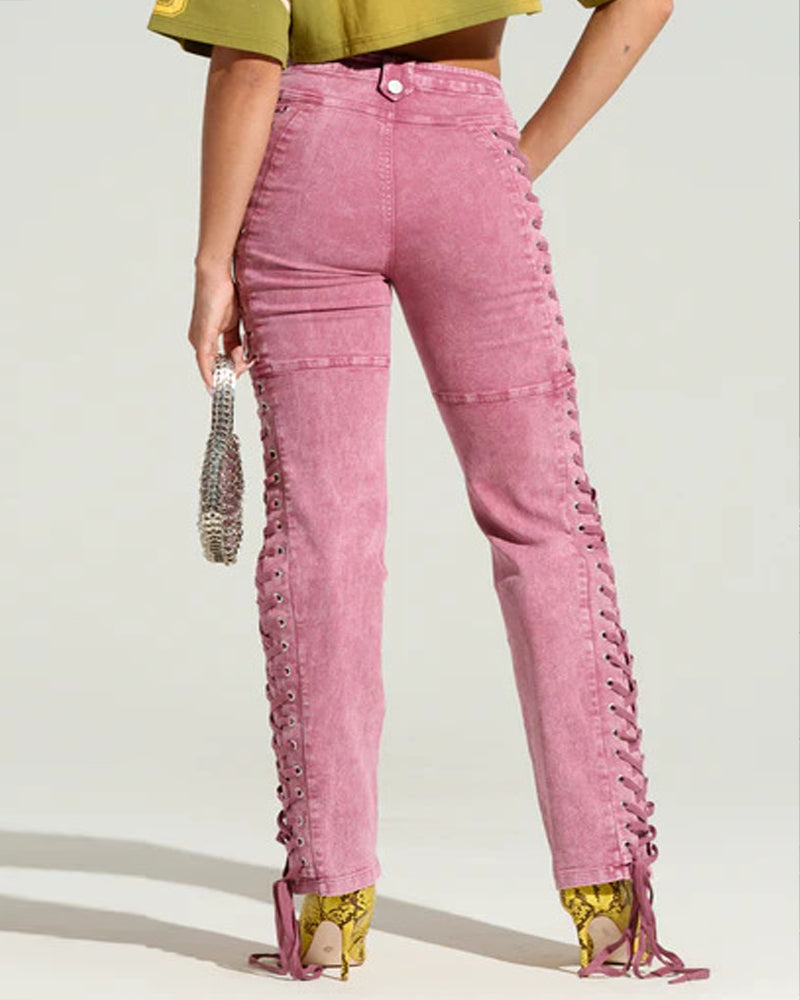 Fashion Side Drawstring Flared Jeans