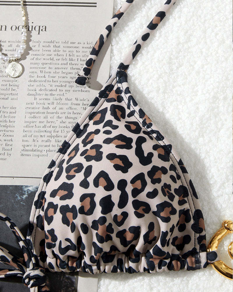 Retro Floral Leopard Print Beach Vacation Bikini
