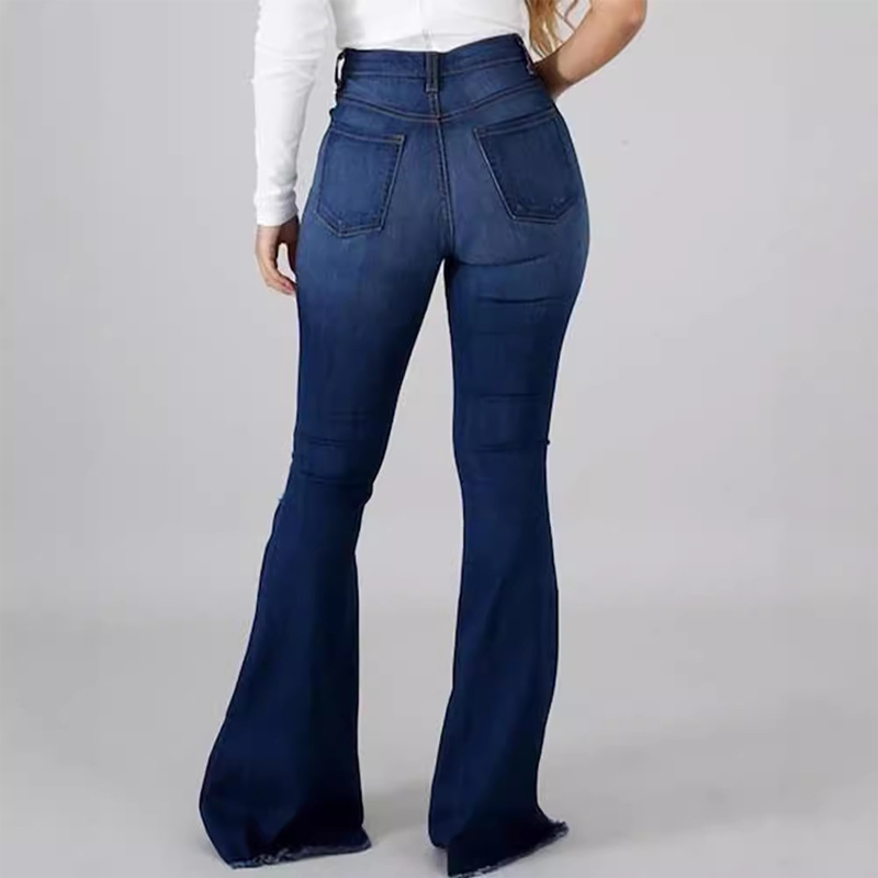 Womens High Waist Ripped Flare Jeans
