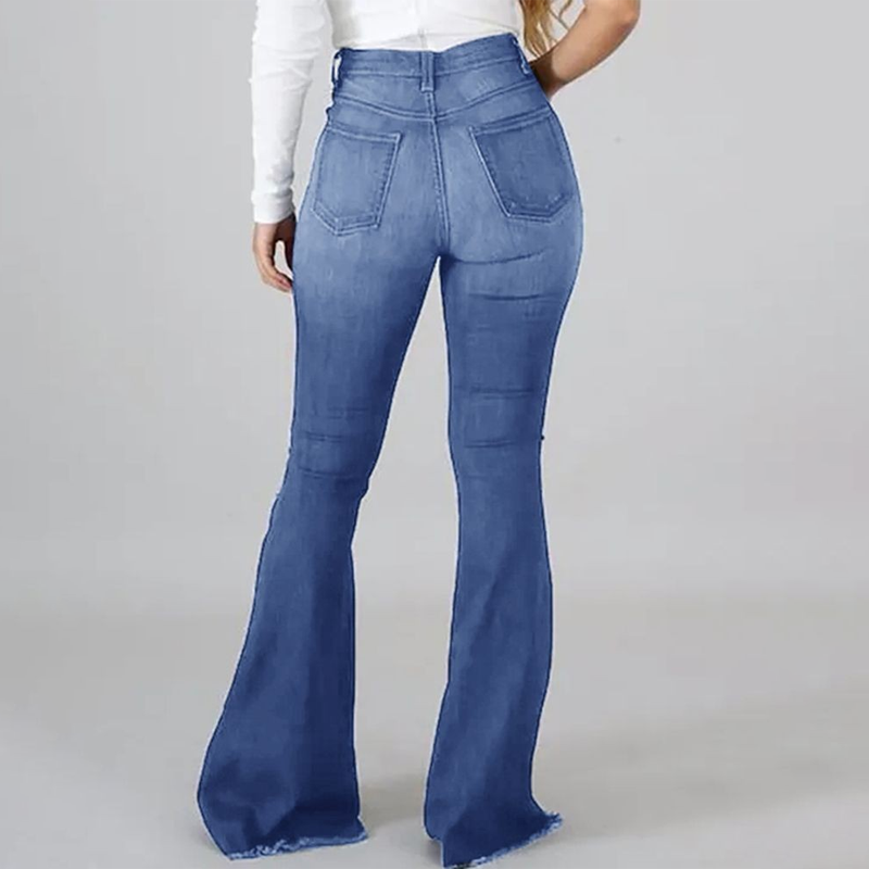 Womens High Waist Ripped Flare Jeans
