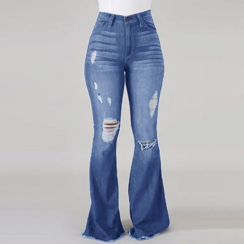 Womens High Waist Ripped Flare Jeans