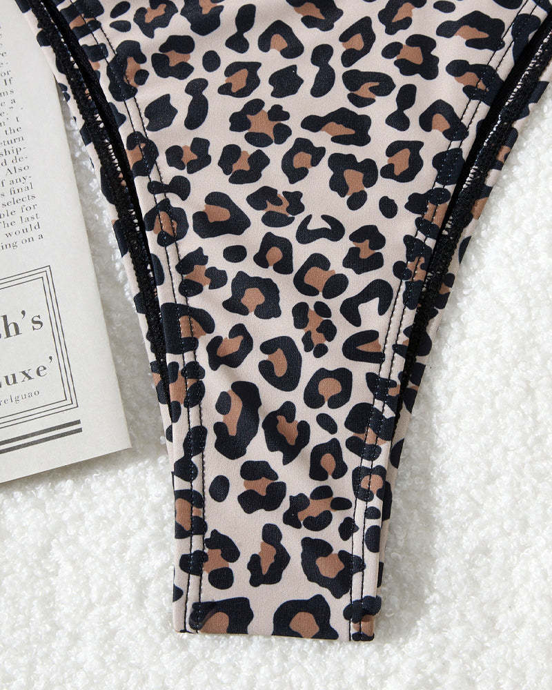 Retro Floral Leopard Print Beach Vacation Bikini