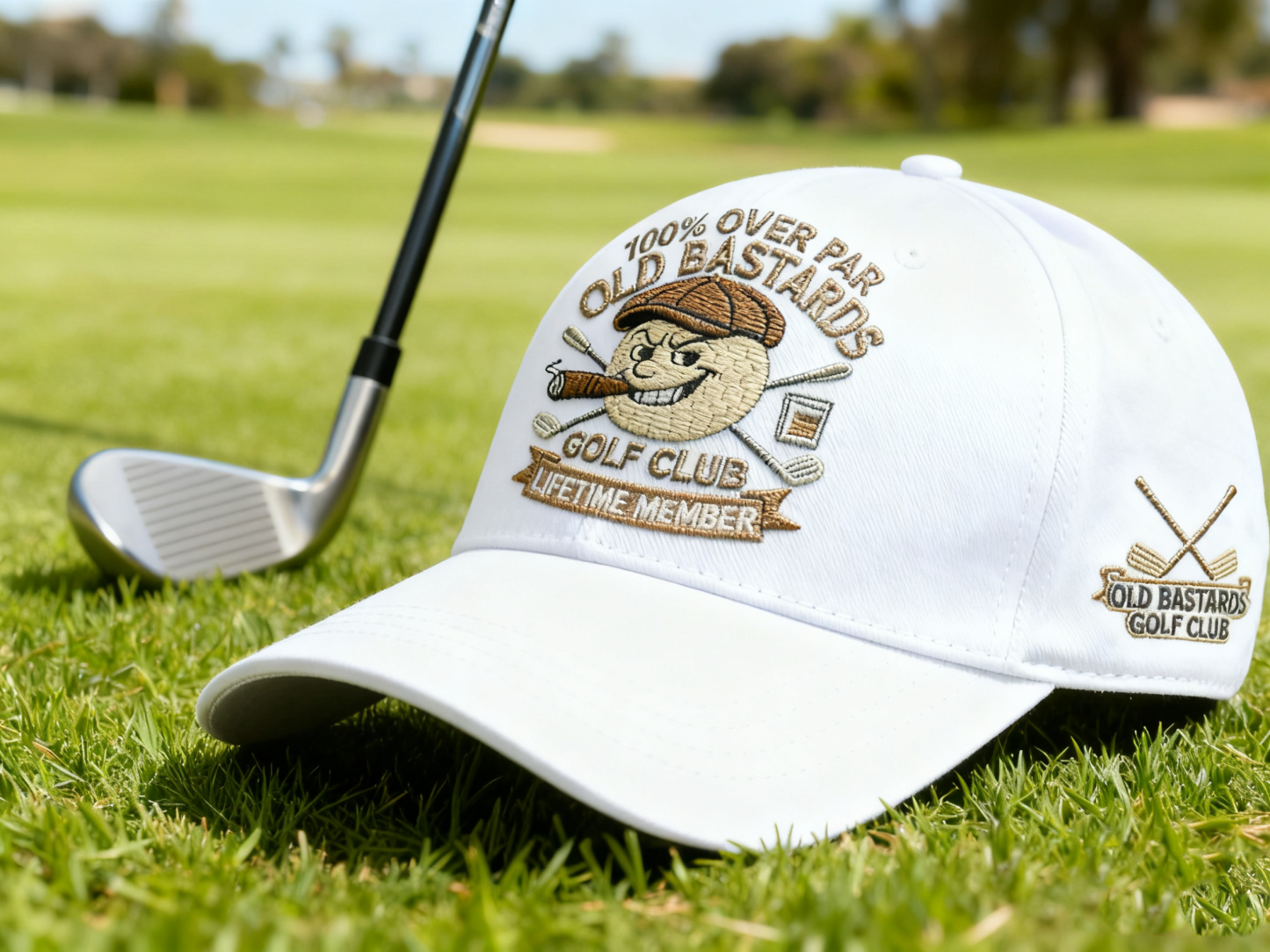“OLD BASTARDS GOLF CLUB” Embroidered Cap — 100% Over Par, Lifetime Member Edition (BUY 2 FREE SHIPPING)