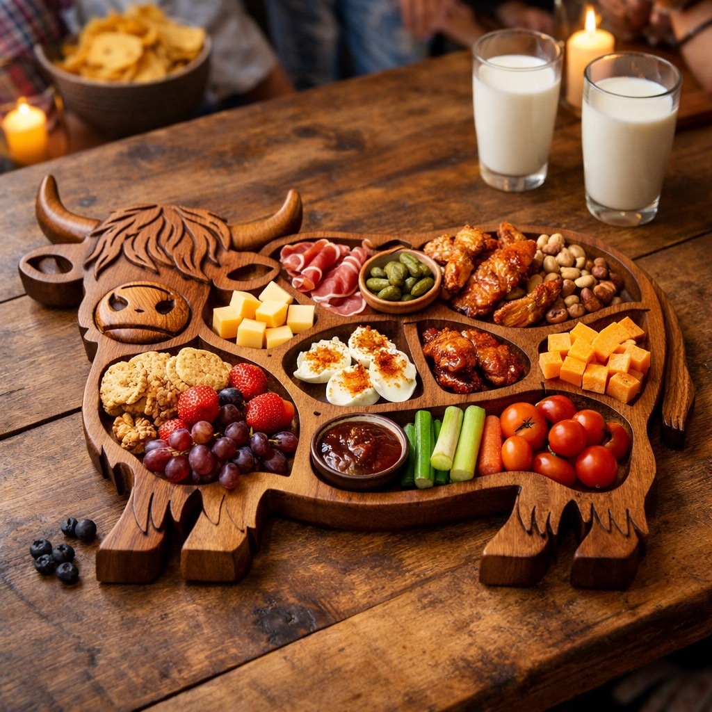 🐮 Highland Cow Wooden Charcuterie Board