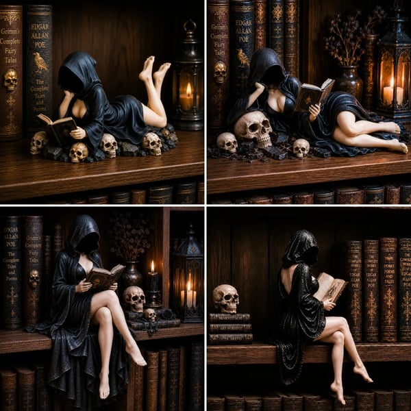 Gothic Hooded Reader Figurine – Dark Academia Bookshelf Decor