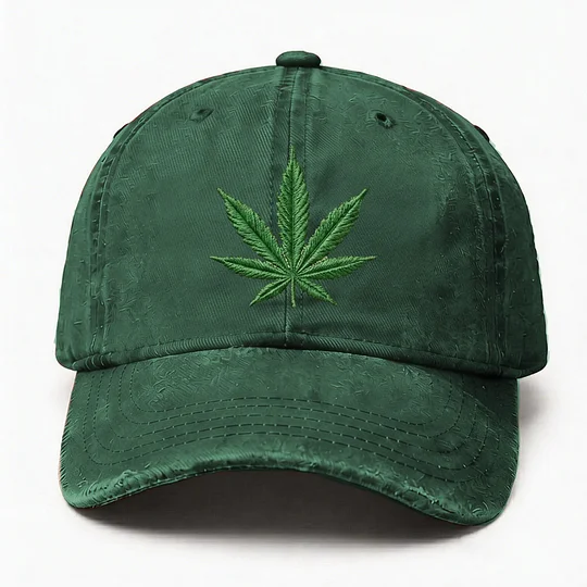 Cannabis Leaf Embroidered Distressed Cap, Vintage Weed Leaf Baseball Cap