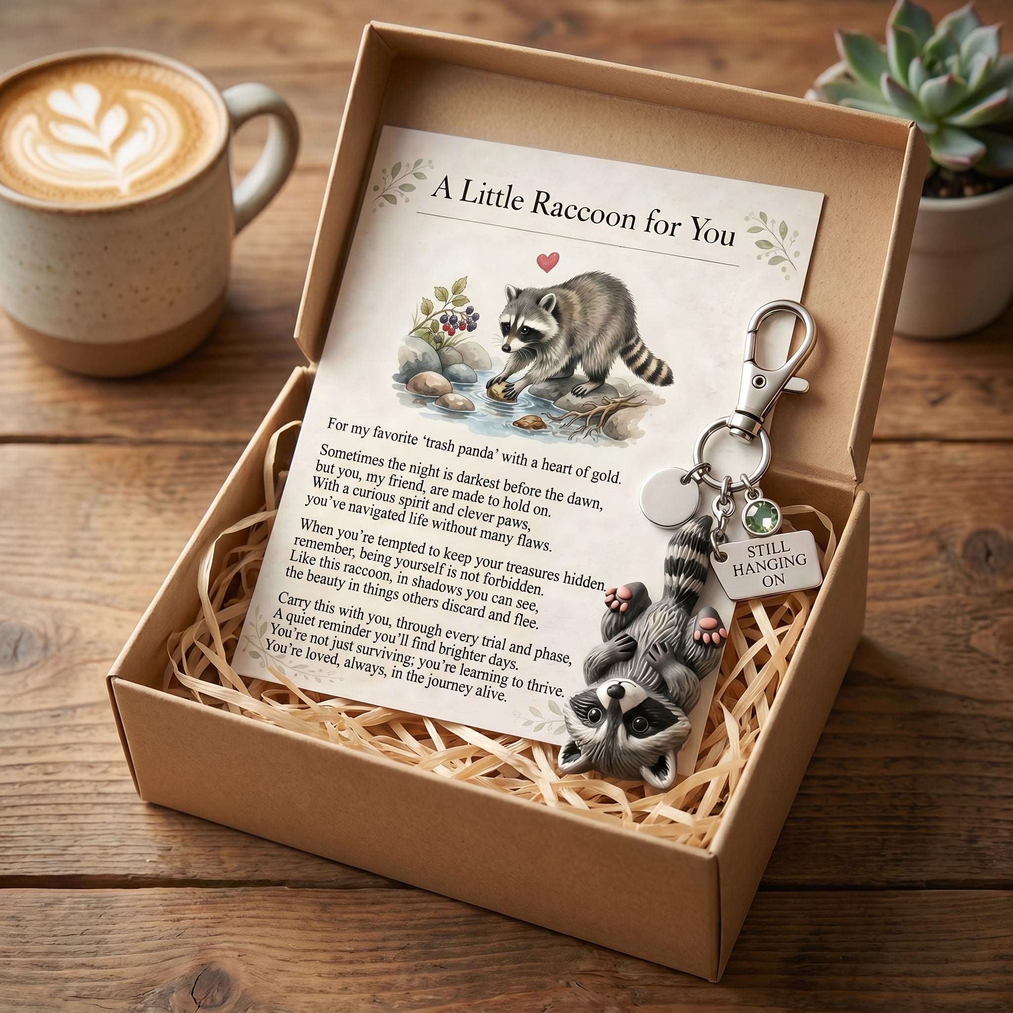🦝 Still Hanging On Trash Panda Keychain & Keepsake Card Set | The Perfect Encouragement Gift 💖