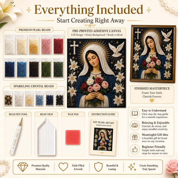 🙏 Divine Pearl Bead Virgin Mary Icon – A Peaceful DIY Faith Art Gift ✨