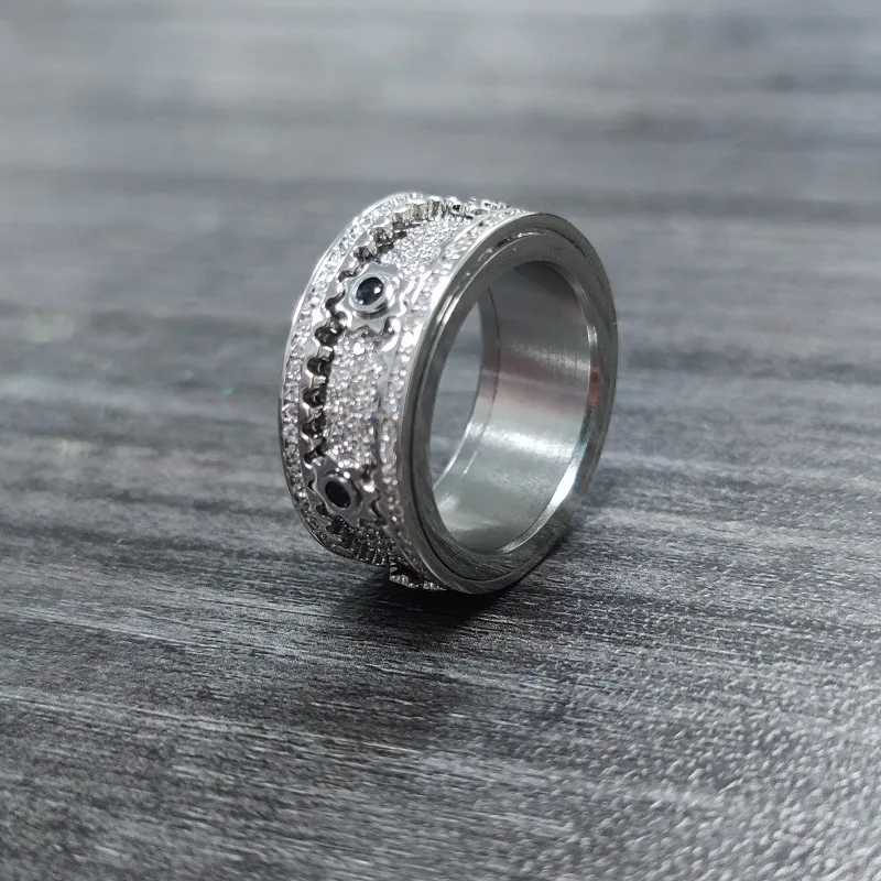 925 Sterling Silver Personalized Stress Reducing Rotatable Gear Ring