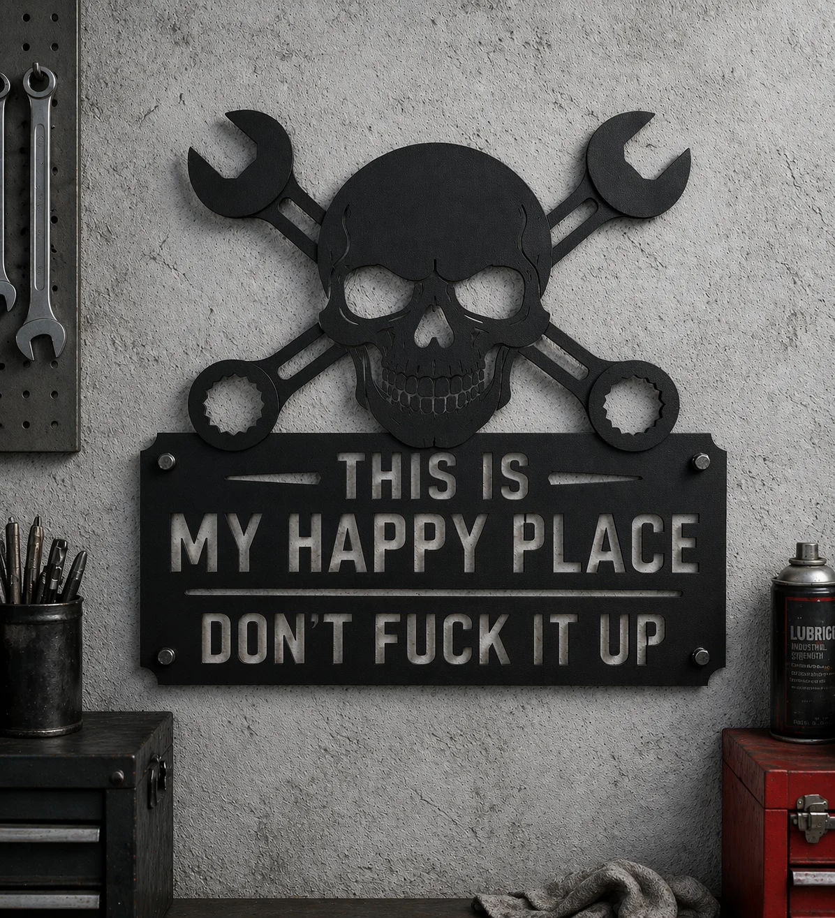 💀🔧"This Is My Happy Place"Metal Wall Art Sign