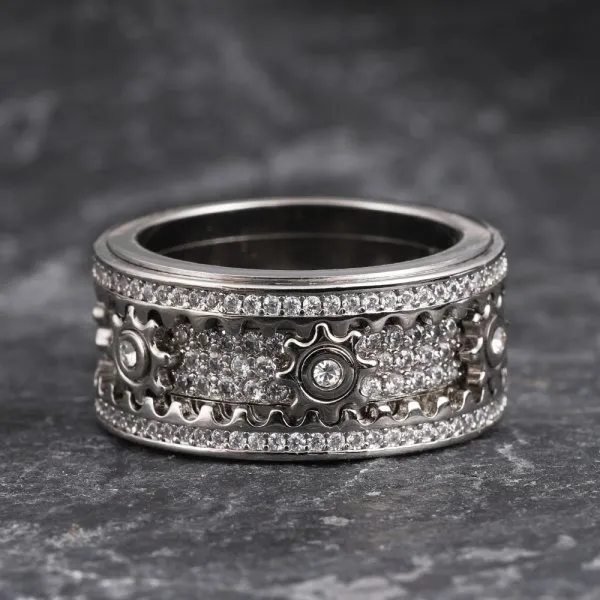 925 Sterling Silver Personalized Stress Reducing Rotatable Gear Ring