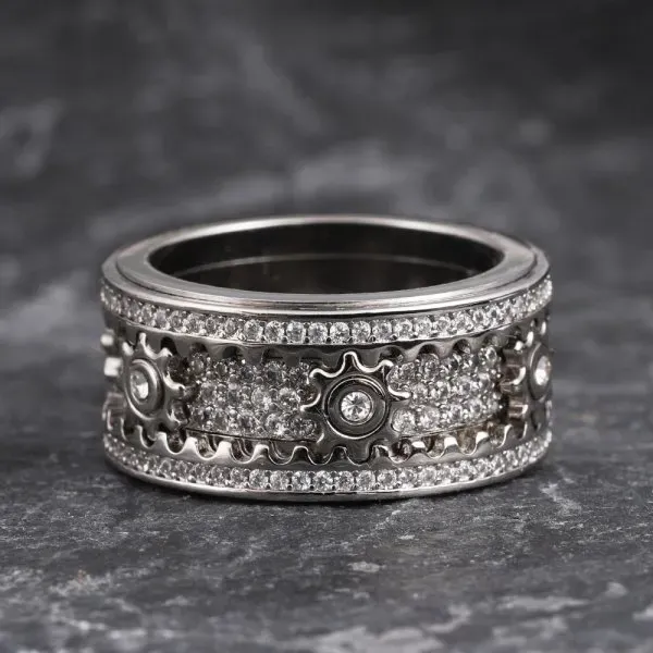 925 Sterling Silver Personalized Stress Reducing Rotatable Gear Ring