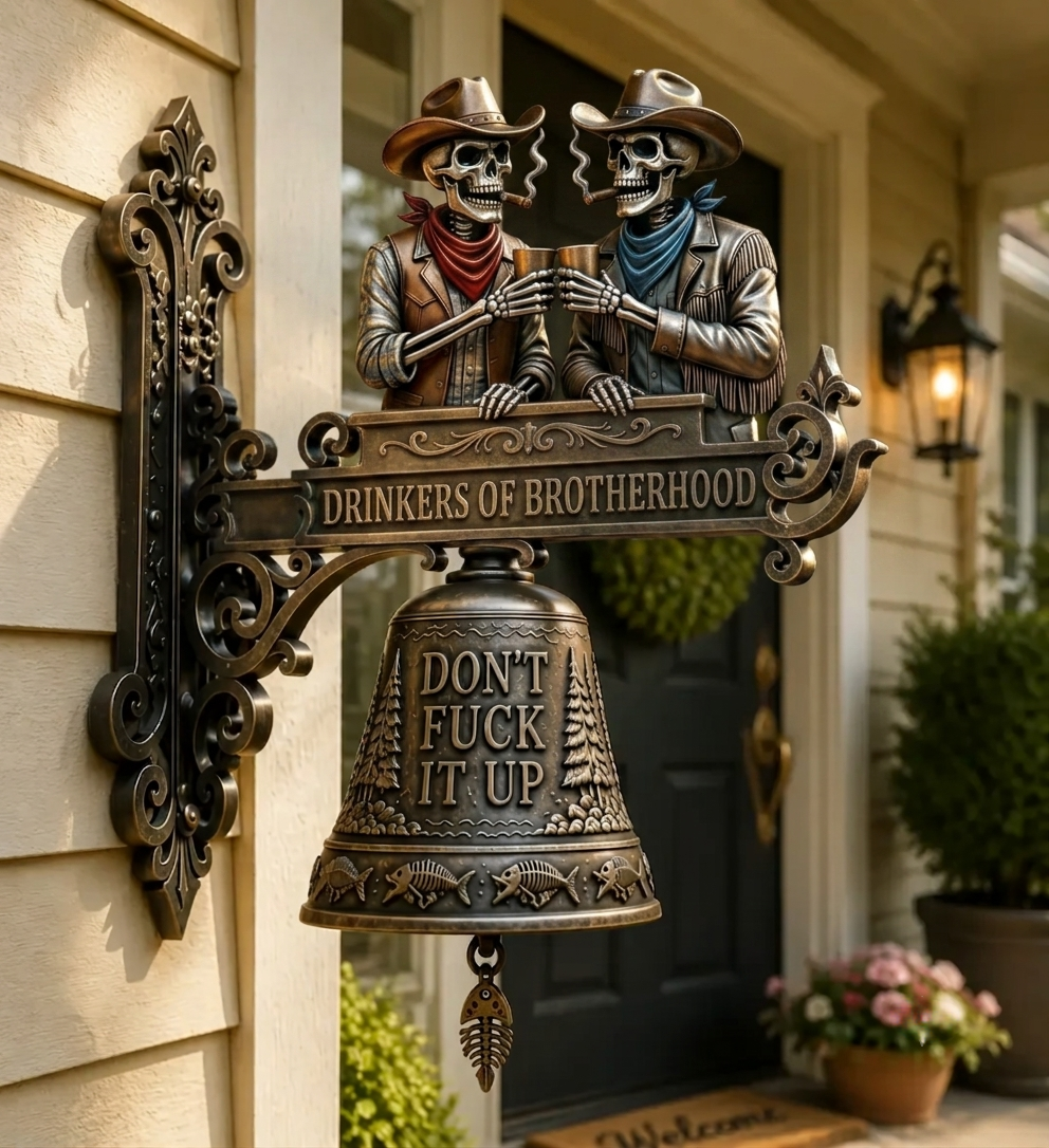 🔔"Don't Fuck It Up" Skeleton Cowboy Hanging Bell 