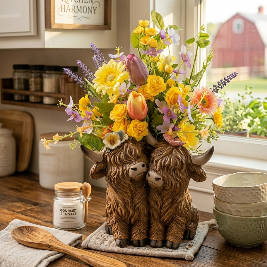 Highland Cow Planter: Rustic Charm Meets Farmhouse Joy🔥