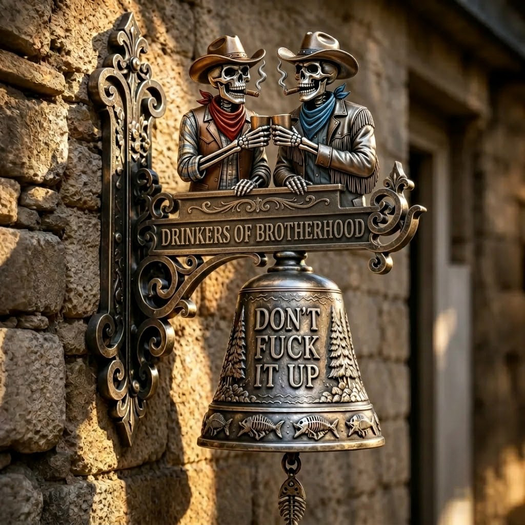 🔔"Don't Fuck It Up" Skeleton Cowboy Hanging Bell 