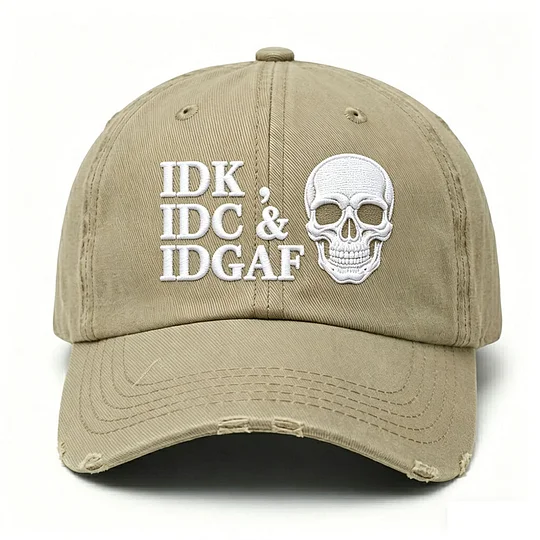 IDK IDC IDGAF Skull Baseball Hat