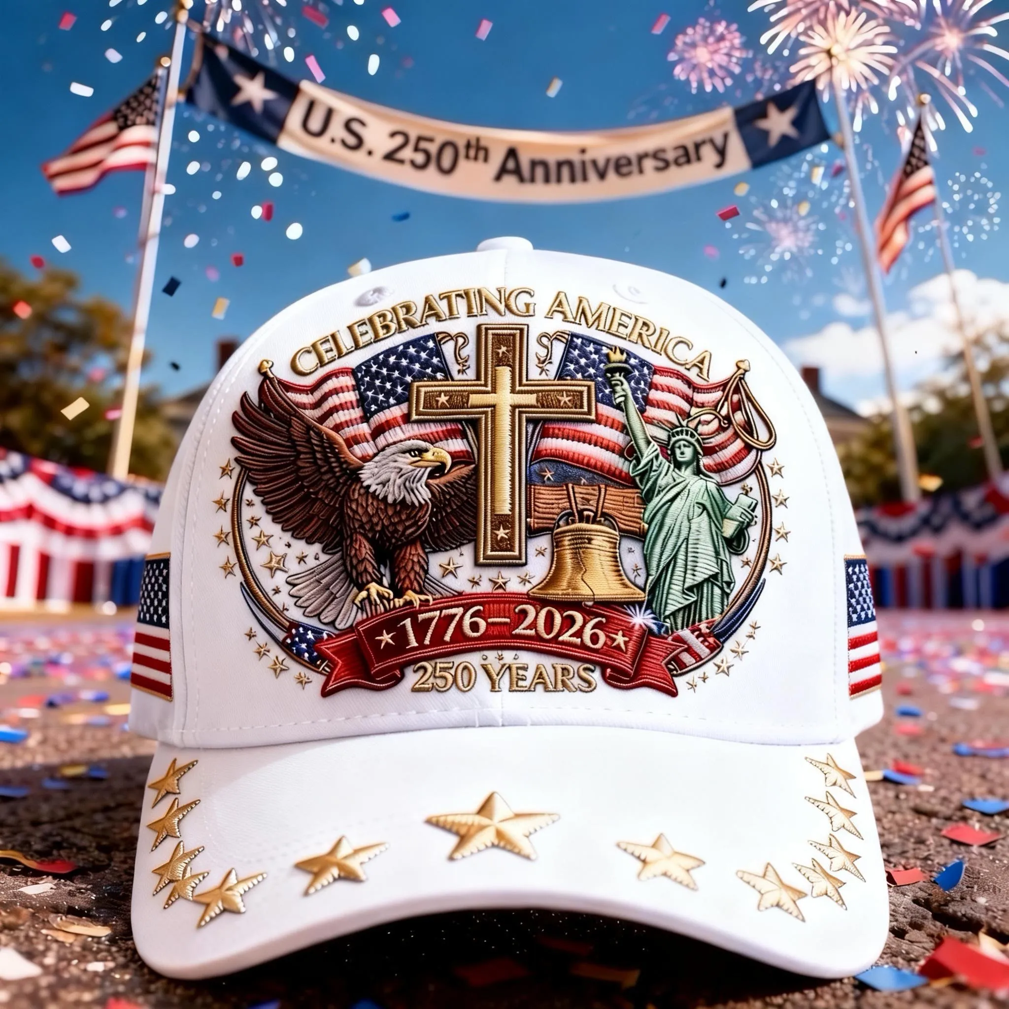 🦅Eagle & Liberty & Cross🎆United States 250th Anniversary Hat🧢