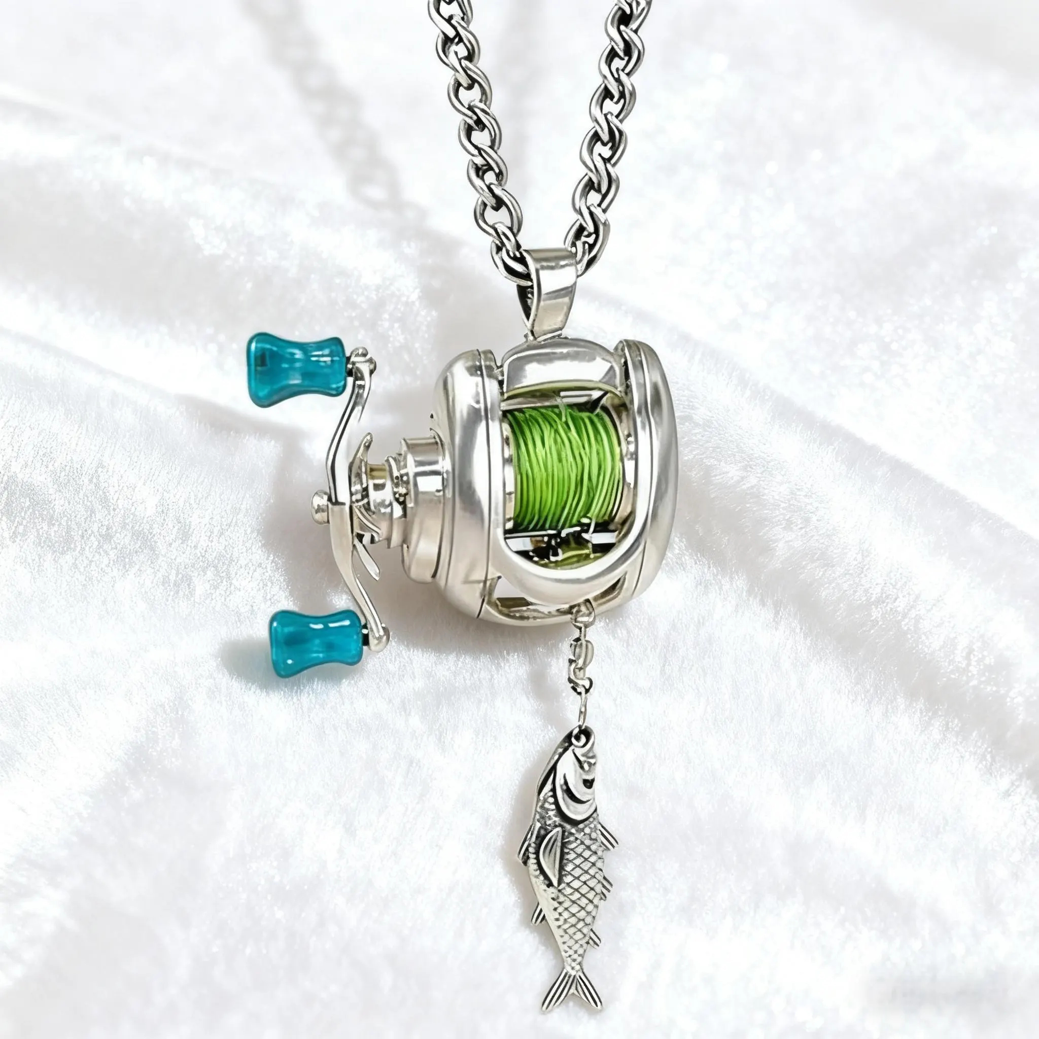 Rotating Mini Fishing Reel Necklace