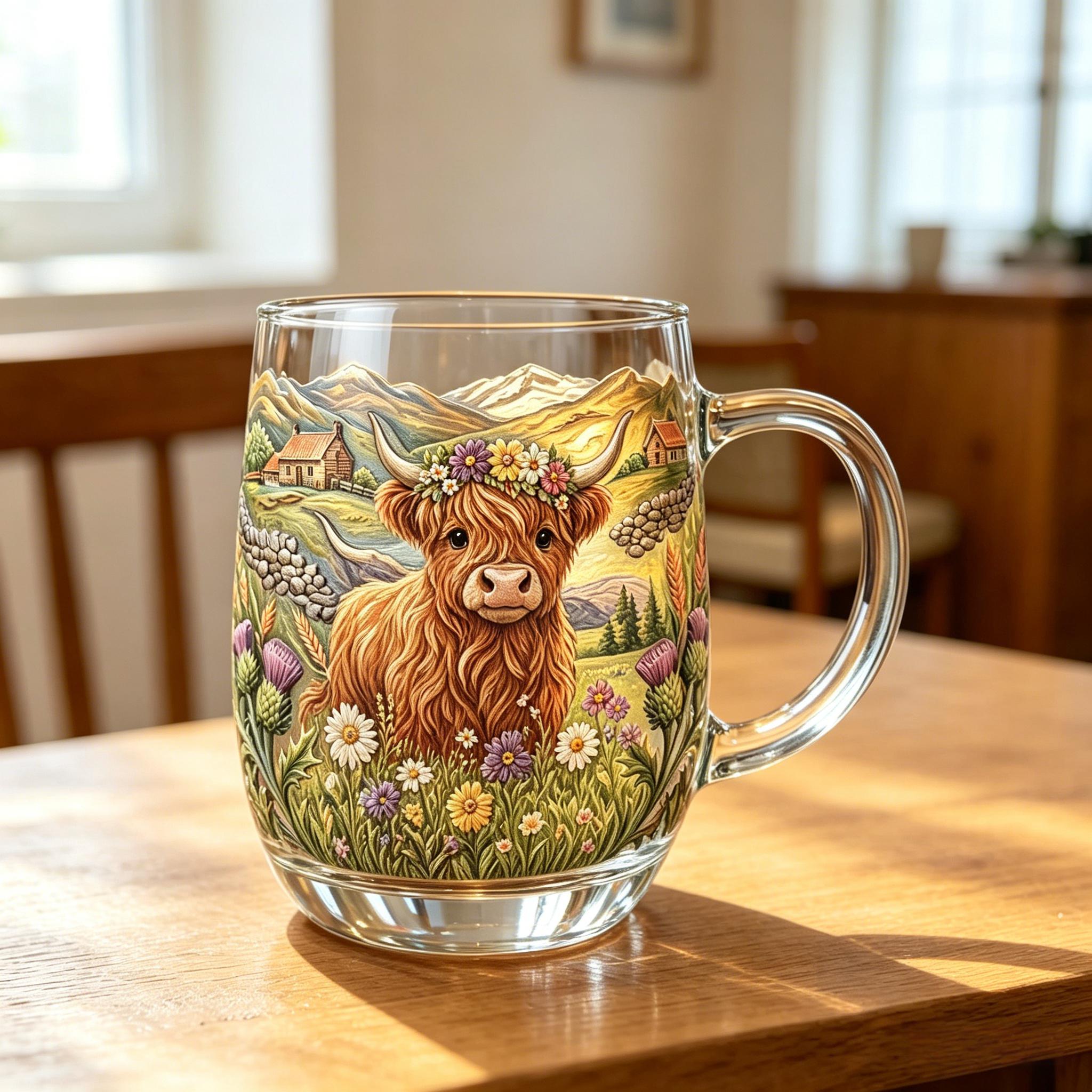 Hand-painted Highland Cow Glass