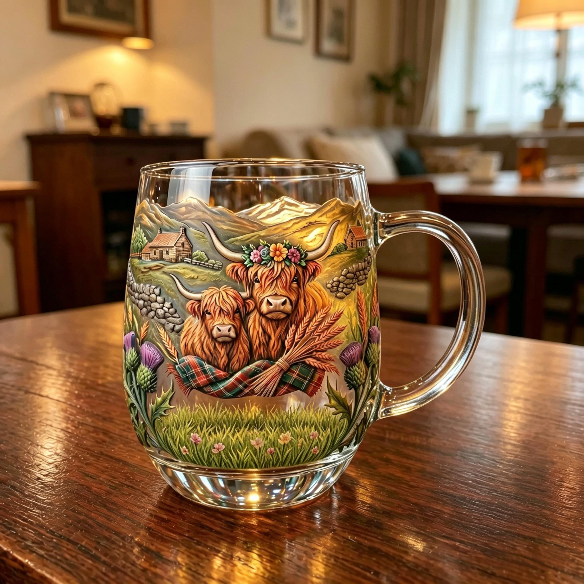 Hand-painted Highland Cow Glass