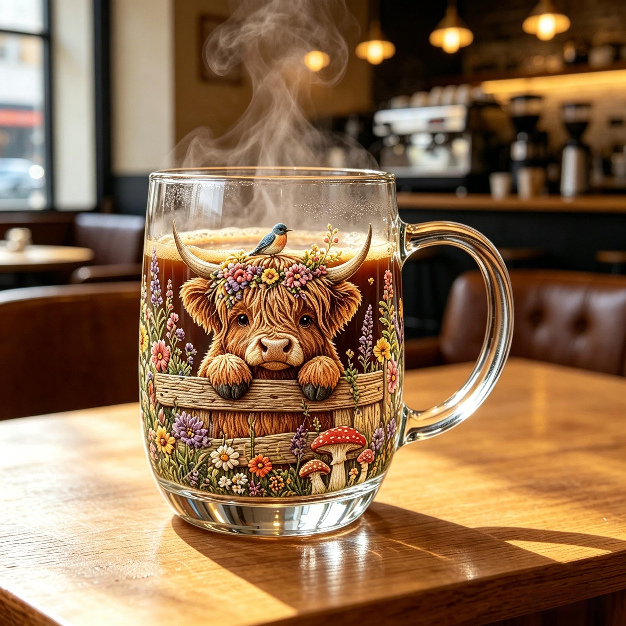 Hand-painted Highland Cow Glass