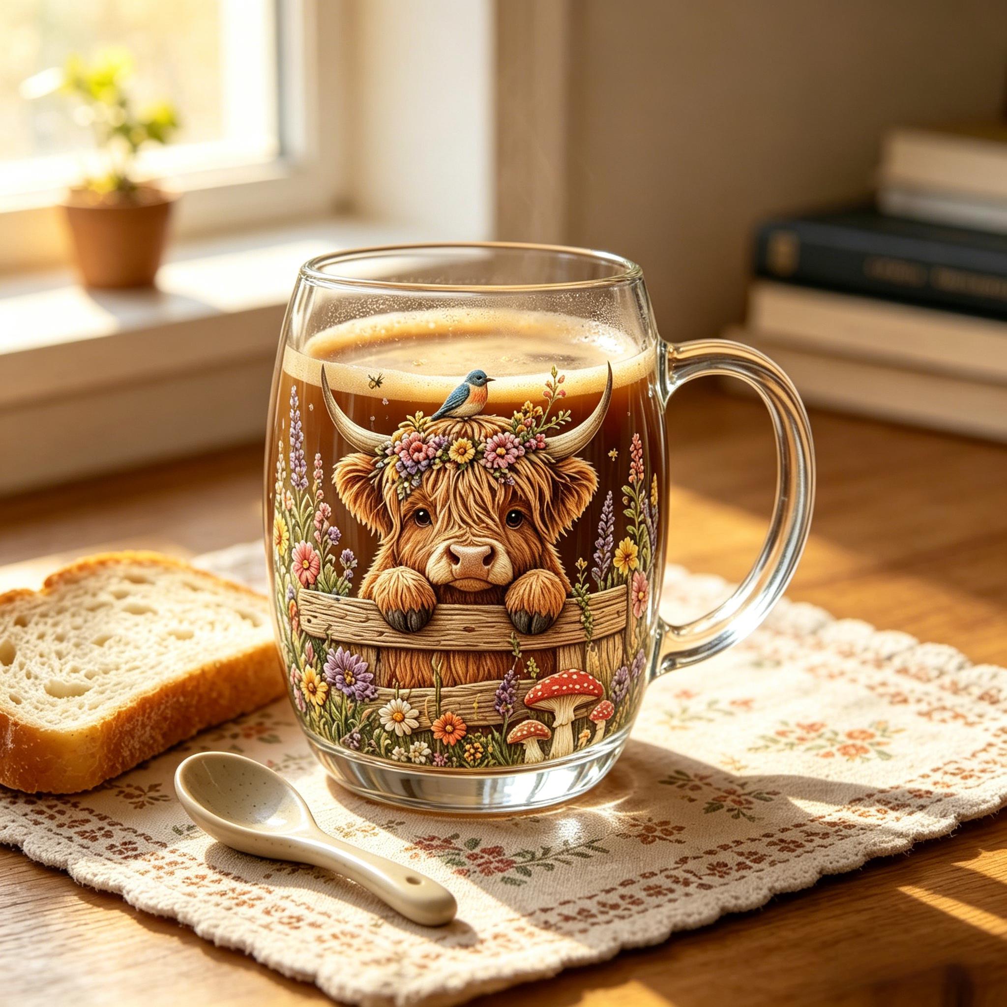 Hand-painted Highland Cow Glass