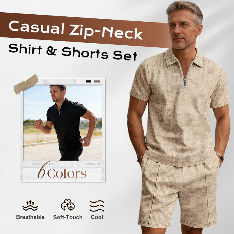 ⚡ 50% OFF FLASH SALE! Summer Zip-Neck Shirt & Shorts Set – Breathable, Lightweight & Effortlessly Stylish ☀️🌬️🔥【Limited Time】