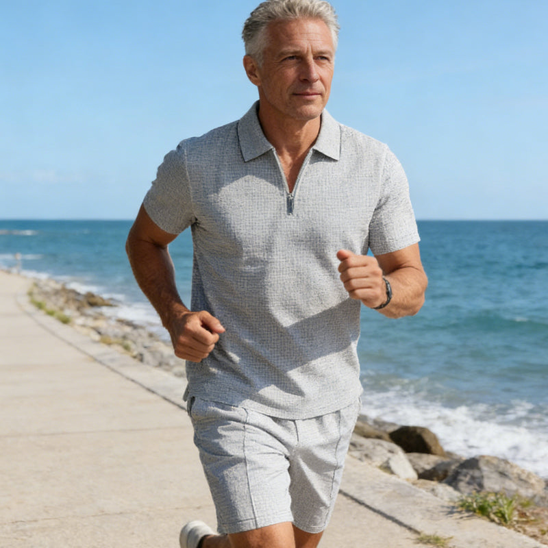 ⚡ 50% OFF FLASH SALE! Summer Zip-Neck Shirt & Shorts Set – Breathable, Lightweight & Effortlessly Stylish ☀️🌬️🔥【Limited Time】