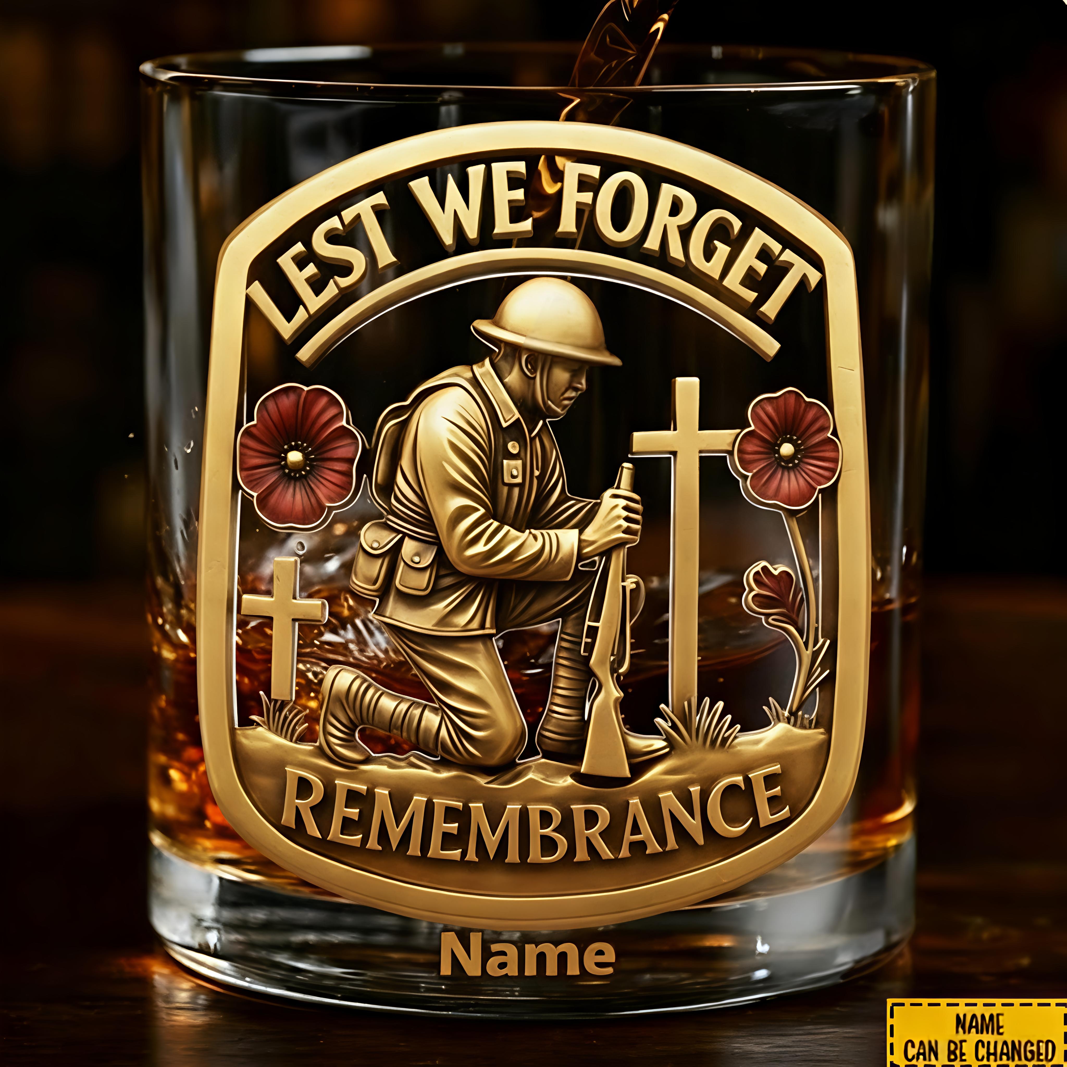 Personalized Remembrance Soldier Whiskey Glass | Lest We Forget, Honor the Legacy of Sacrifice