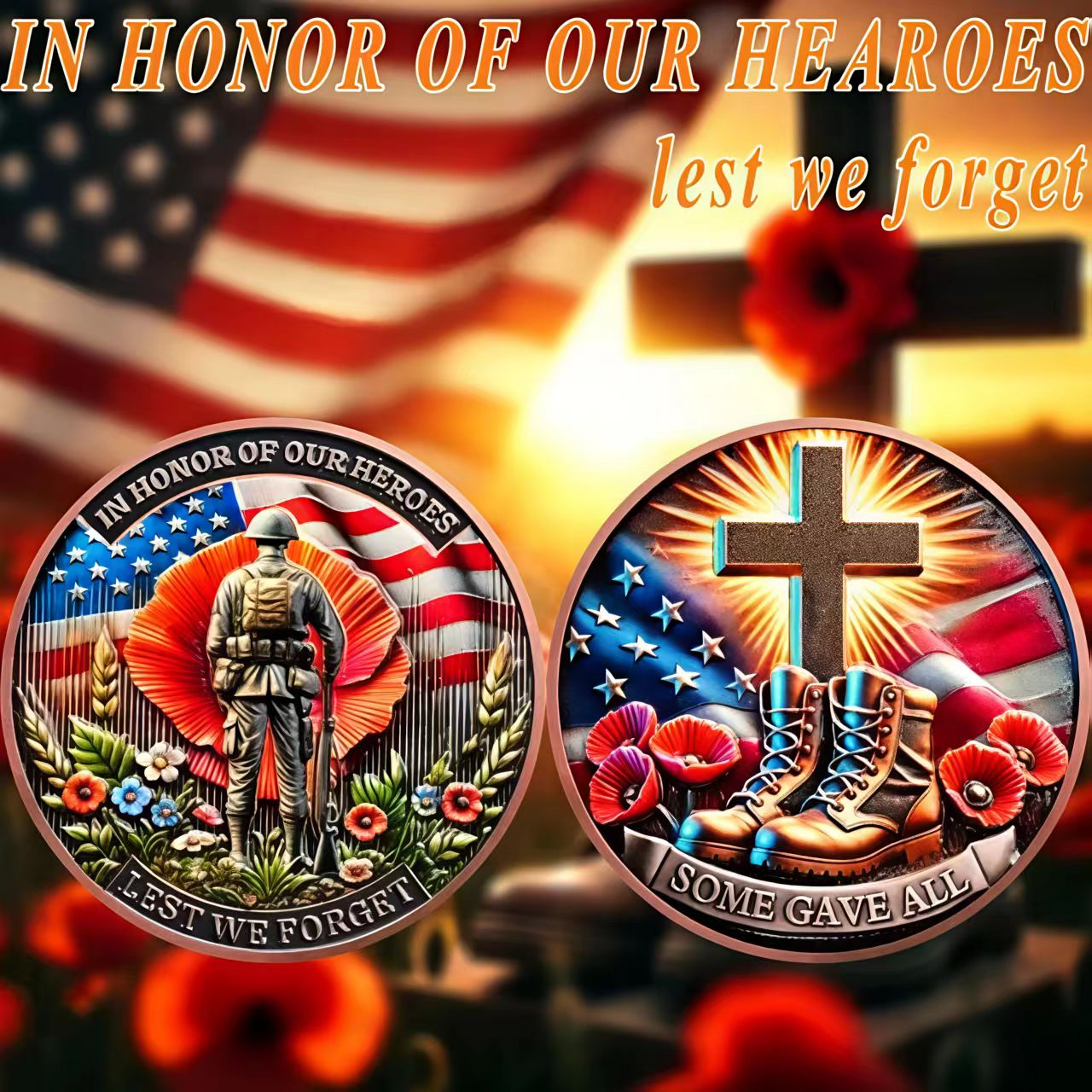 American Hero Remembrance Challenge Coin | “Lest We Forget, Some Gave All” – A Tribute to Sacrifice and Honor