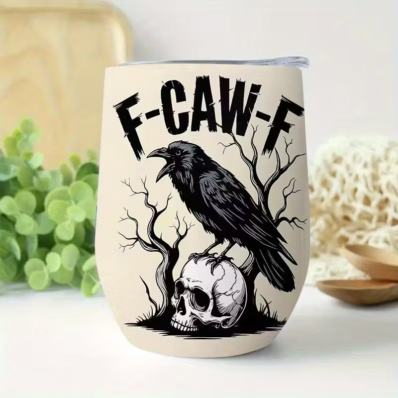 🖤 Gothic Raven Skull Gift Tumbler – Heavy-Duty Stainless Steel Cup with F-CAW-F Design☕