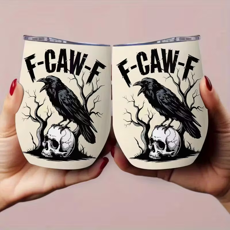 🖤 Gothic Raven Skull Gift Tumbler – Heavy-Duty Stainless Steel Cup with F-CAW-F Design☕