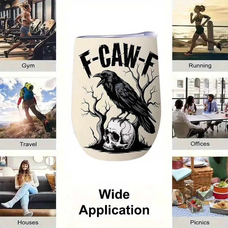 🖤 Gothic Raven Skull Gift Tumbler – Heavy-Duty Stainless Steel Cup with F-CAW-F Design☕