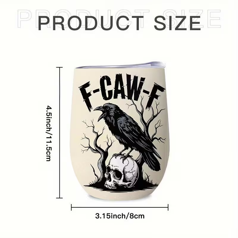 🖤 Gothic Raven Skull Gift Tumbler – Heavy-Duty Stainless Steel Cup with F-CAW-F Design☕