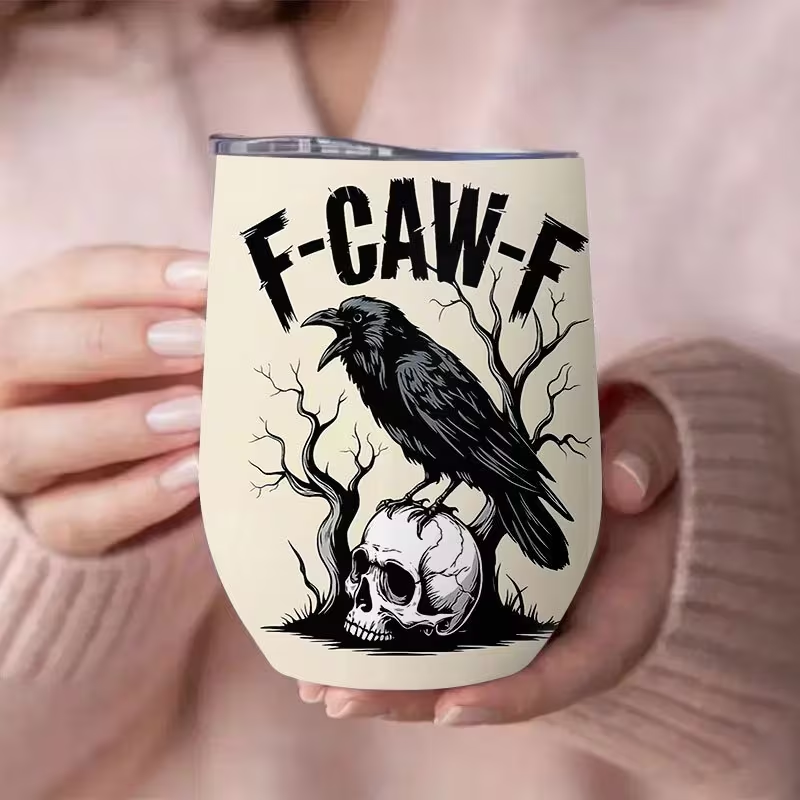 🖤 Gothic Raven Skull Gift Tumbler – Heavy-Duty Stainless Steel Cup with F-CAW-F Design☕