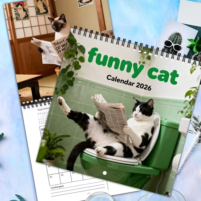 🐱Funny Cat Bathroom Calendar 2026 – Hilarious 12-Month Wall Calendar for Cat Lovers & Home Décor🤣