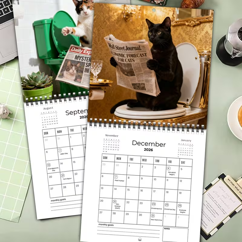 🐱Funny Cat Bathroom Calendar 2026 – Hilarious 12-Month Wall Calendar for Cat Lovers & Home Décor🤣