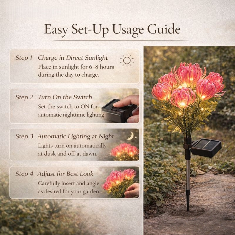 Realistic Solar Spider Mum Lights - Outdoor Memorial Garden Decor (Set of 4)