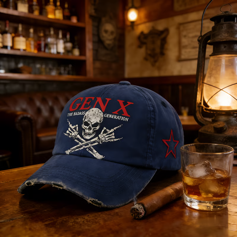 🏴‍☠️ For the Gen Xer who’s never played by the rules: Introducing the GEN X "Rogue Legacy" Distressed Skull Cap 😏