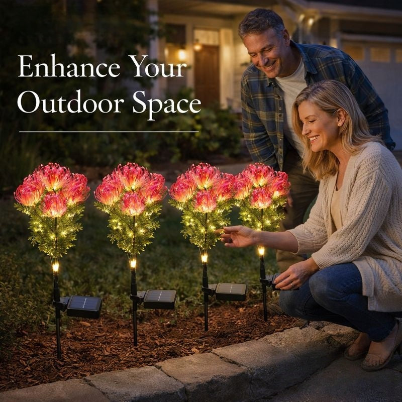 Realistic Solar Spider Mum Lights - Outdoor Memorial Garden Decor (Set of 4)