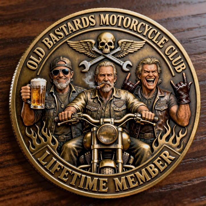Old Bastards Motorcycle Club Commemorative Coin – I ♥ Motorcycle,TITTIES & Live Free