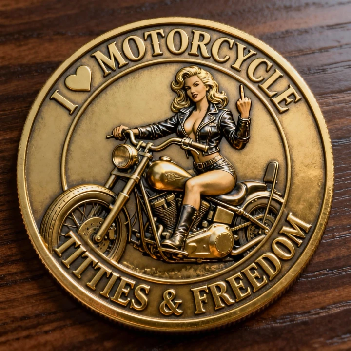 Old Bastards Motorcycle Club Commemorative Coin – I ♥ Motorcycle,TITTIES & Live Free