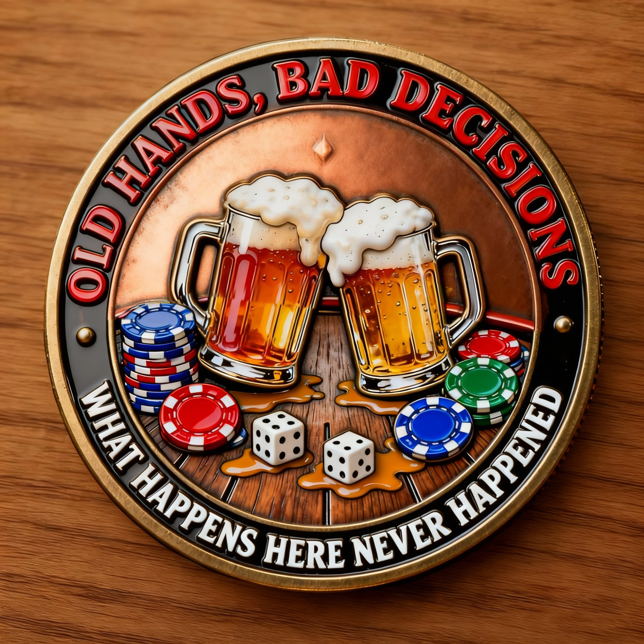 🍻 Old Bastards Poker Club ‘Never Folds, Just Lies’ Table Icon Coin🃏