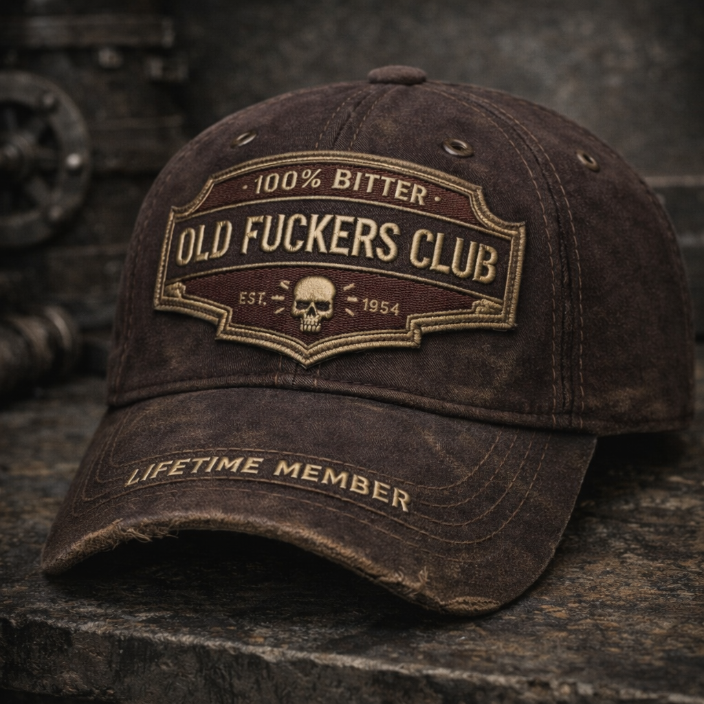 🏆Last Day Only $19.99❤Old F*ckers Club-Handmade leather Vintage Baseball Cap🎁-BUY 3 FREE SHIPPING– “Lifetime Member” Distressed Dad Hat | Rugged Humor Gift for Men