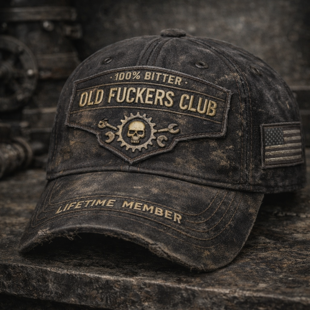 🏆Last Day Only $19.99❤Old F*ckers Club-Handmade leather Vintage Baseball Cap🎁-BUY 3 FREE SHIPPING– “Lifetime Member” Distressed Dad Hat | Rugged Humor Gift for Men