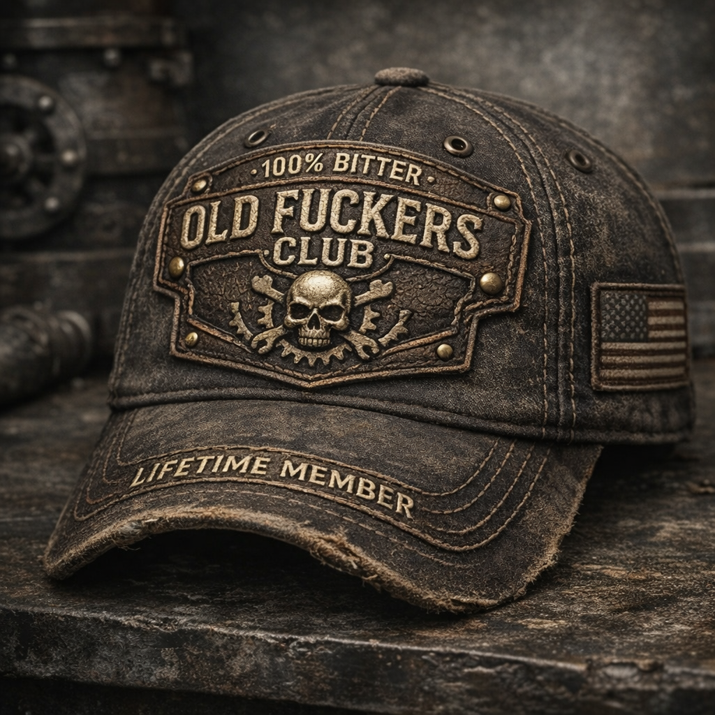 🏆Last Day Only $19.99❤Old F*ckers Club-Handmade leather Vintage Baseball Cap🎁-BUY 3 FREE SHIPPING– “Lifetime Member” Distressed Dad Hat | Rugged Humor Gift for Men