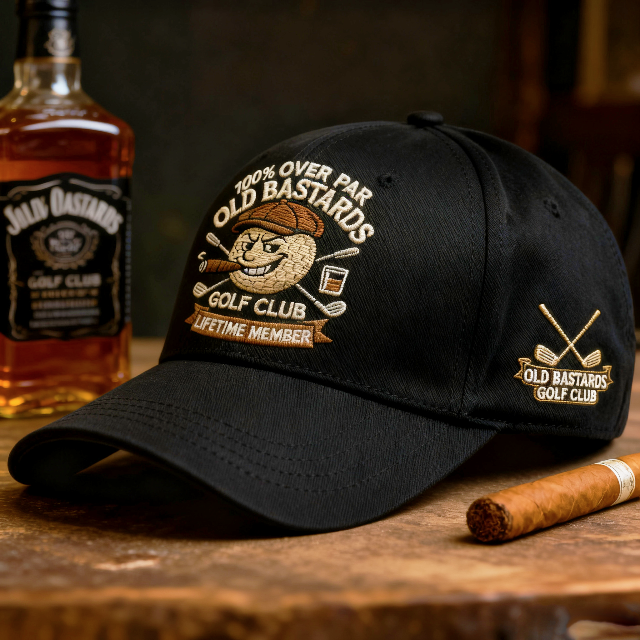 “OLD BASTARDS GOLF CLUB” Embroidered Cap — 100% Over Par, Lifetime Member Edition (BUY 2 FREE SHIPPING)
