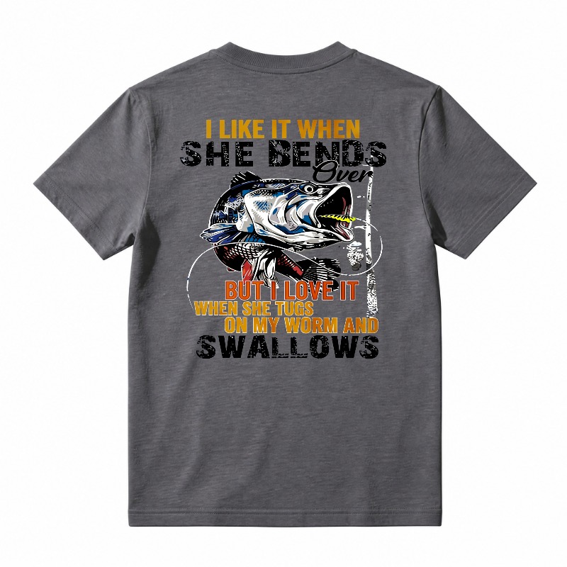 Funny Fishing Bass Worm Swallows Graphic T-shirt